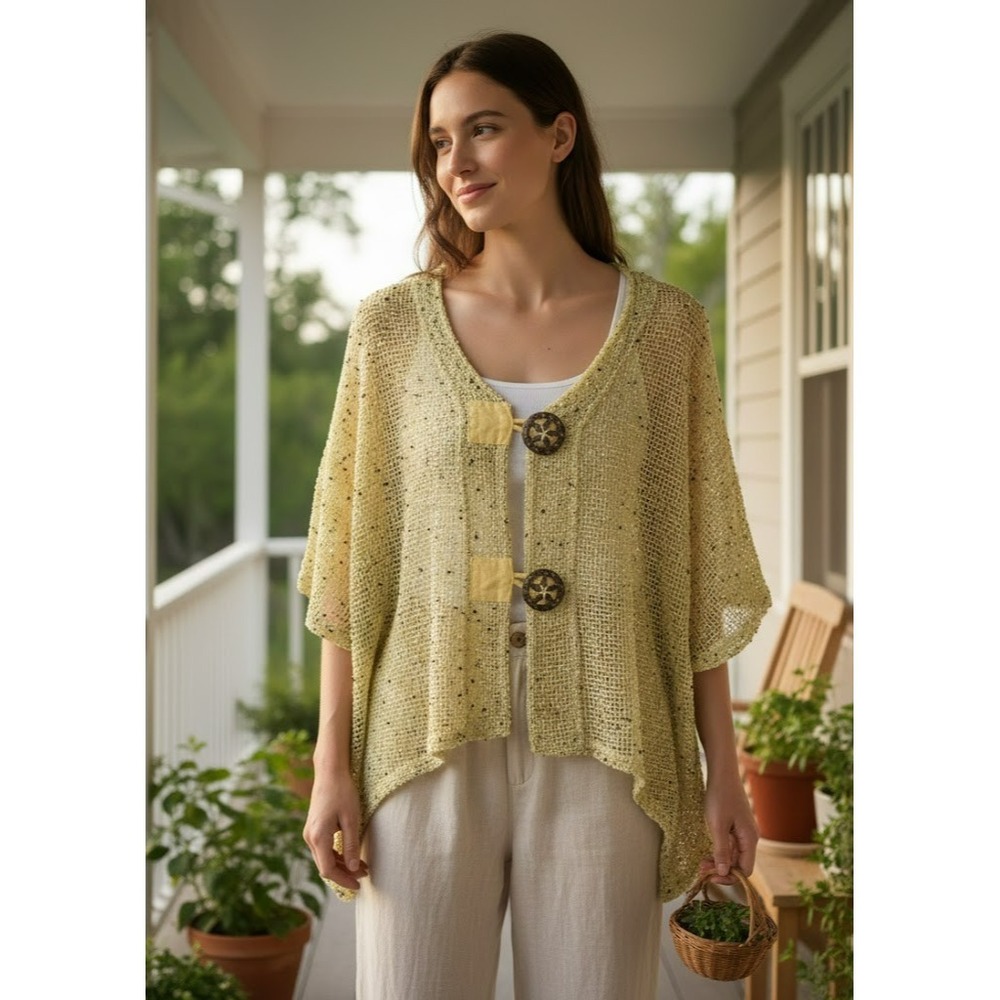 Serengeti Womens Marled Mesh Net Batwing Cardigan Size XL Speckle Lagenlook Boho